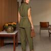 2024 Summer European & American Solid Color Tie-Waist Top and Wide-Leg Pants Set