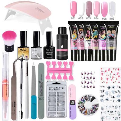 26pcs/kit Nail Polish Set Polygel Set UV Lamp Nails Brush Nail Primer Top Coat Base Nail Gel Sticker