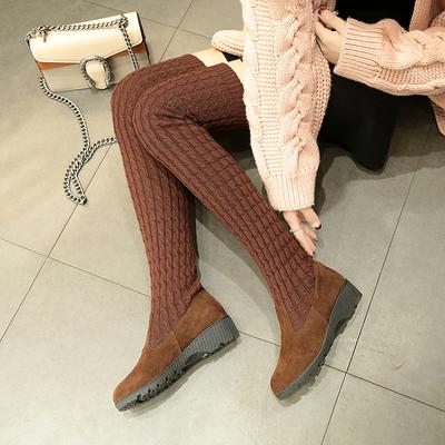 Mode 2024 Herbst Winter Neue Mode High-Heel Sexy Einfarbig Stiefel Keilabsatz Overknee Elastische Strümpfe Stiefel für Frauen