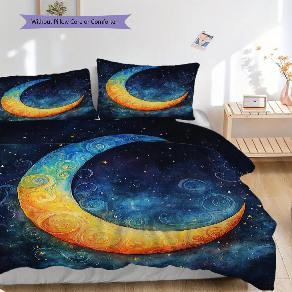 New Moon Pattern Bedding Quilt Set Quilt Cover Pillowcase Home Decoration Birthday Gift (1 * Duvet Cover + 2 * Pillowcase, Without Core)