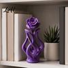 Elegant Rose Home Decor 3D Printed Sculpture Hollow Vase Floral Art Figurine with Matte Finish Frosted Texture Minimalist Desk for Living