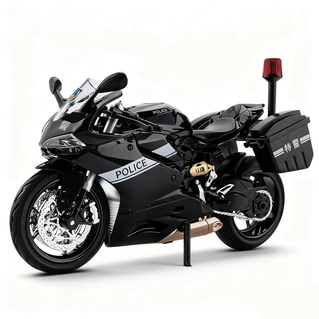 1:12 1199 H2R Police Car Motorcycles Toys Alloy Diecast Sound Light Shock Absorption Simulation Motorcycle Boy Gifts