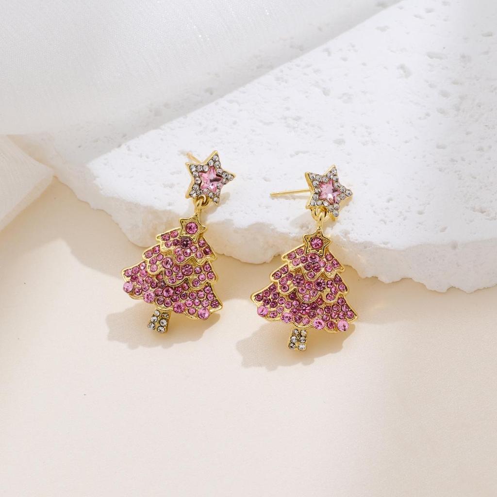 Women's Fashion Five-Pointed Star Christmas Tree Earrings: Light Luxury & Sweet Temperament