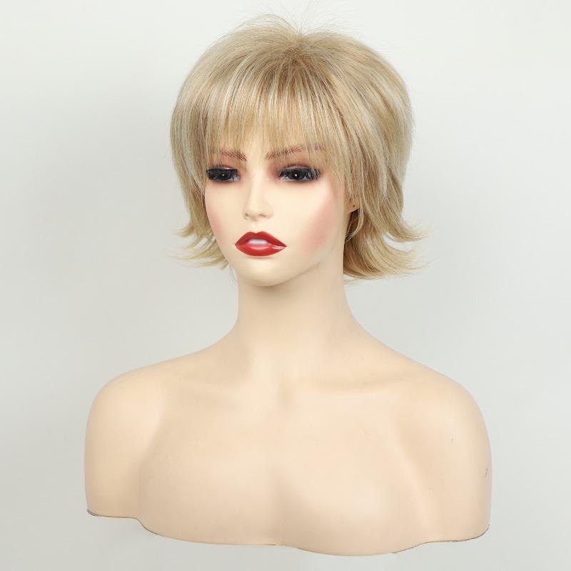 Synthetic Natural Blonde Wigs Short Bob Hair Daily Party Wig for Women Natural Wave Style Mommy Wig with Bangs Elegant Female
