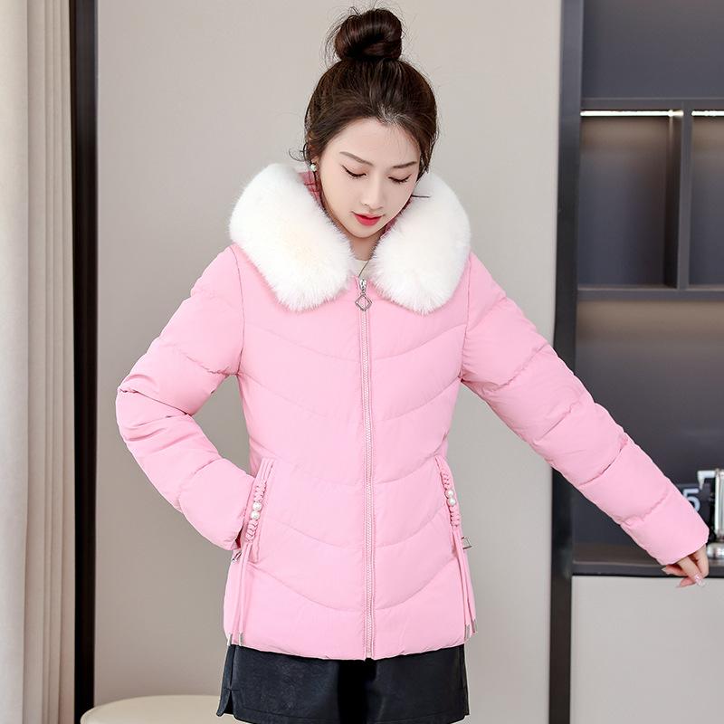 Big fur collar short cotton-padded women's cotton-padded jacket slim down cotton-padded jacket temperament thickened waist winter jacket