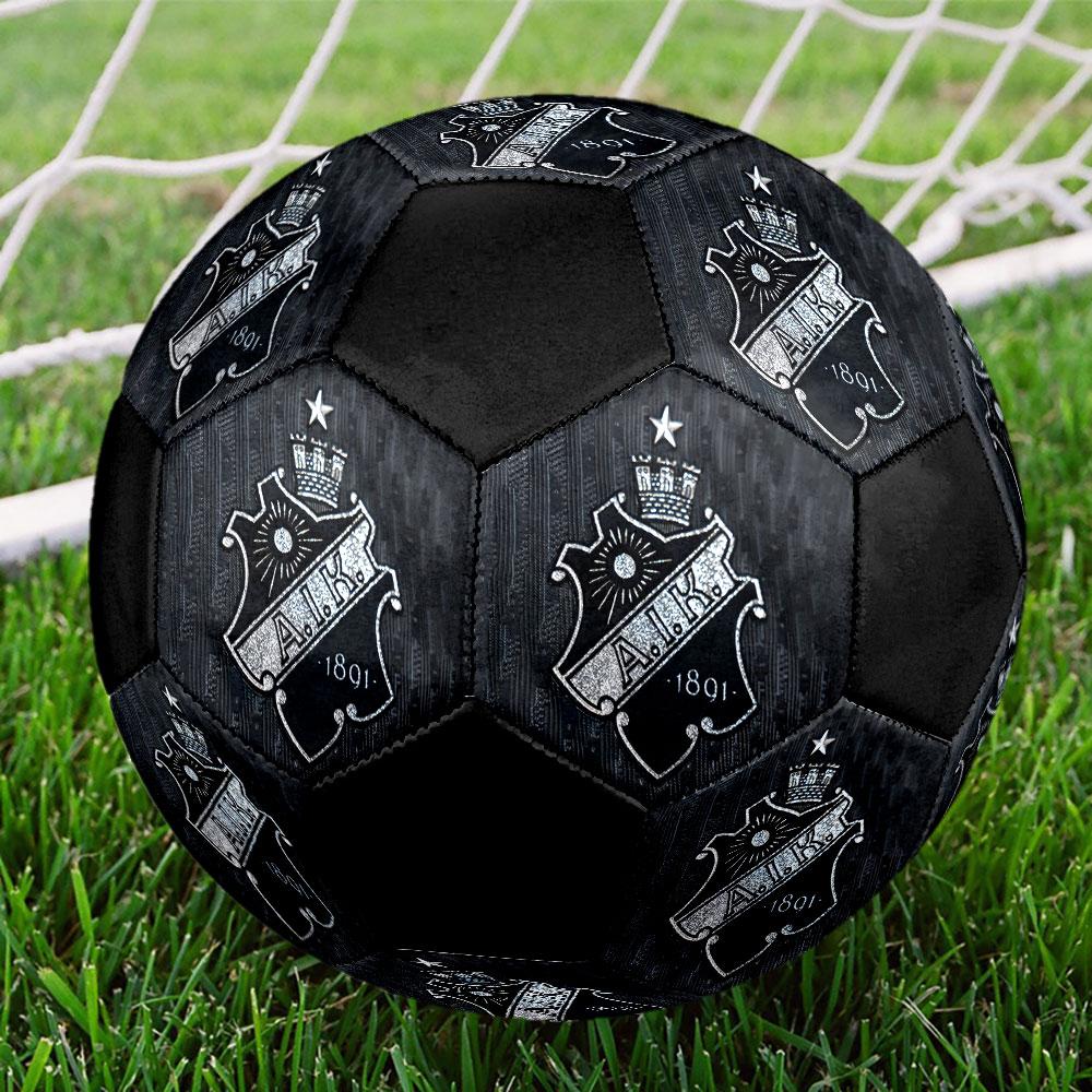 FC AIK Size 5 Soccer Ball, Machine-Stitched PVC, Durable & High Bounce, All Ages Fit, fan merchandise, matches & outdoor use.