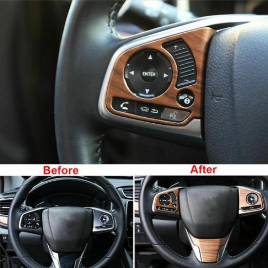 For Honda CR-V CRV 2017- Peach Wood Grain 3X Steering Wheel Decor Cover Trim
