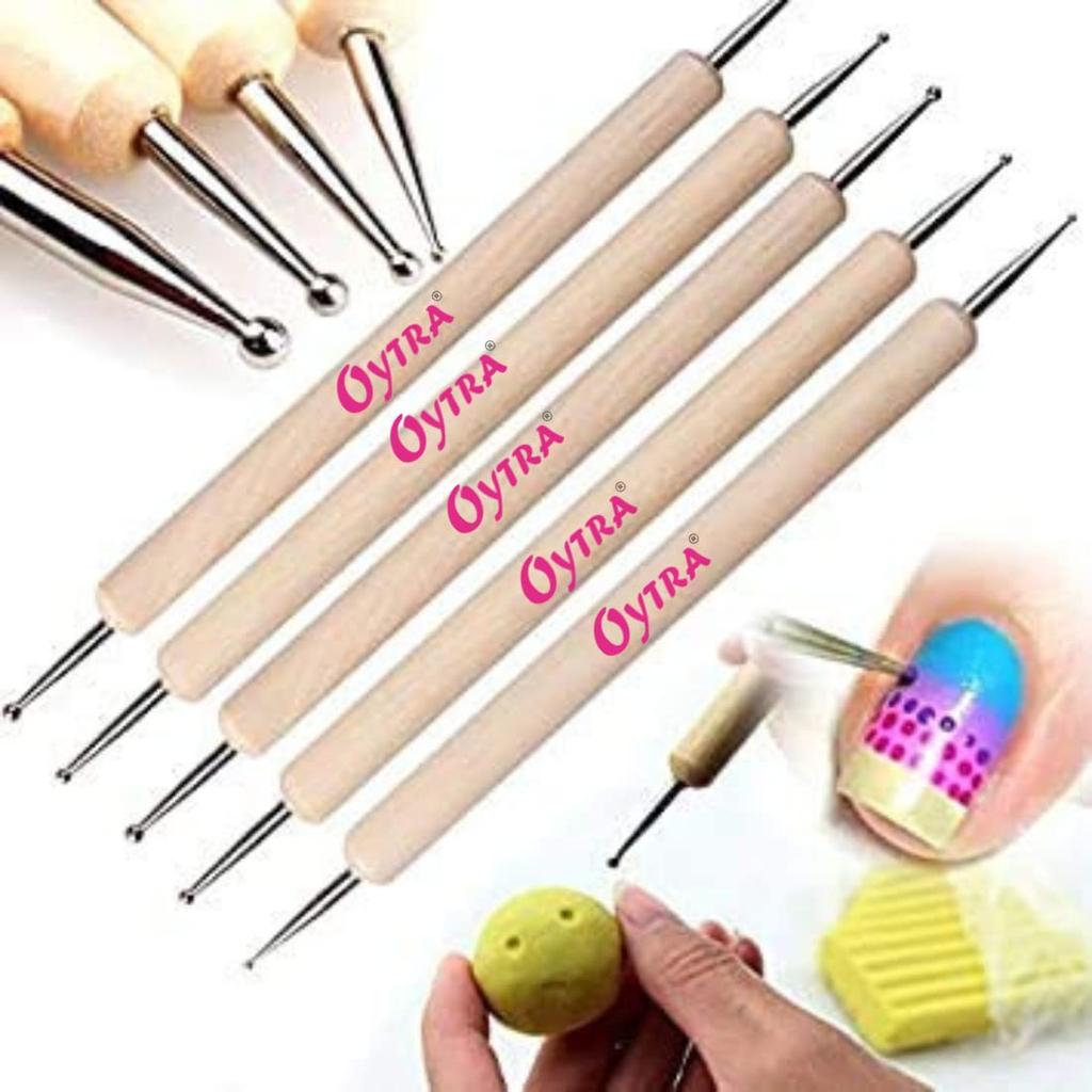 Oytra 5 Piece Wooden Dotting Tool Set Embossing Stylus for Mandala Clay Pottery Ceramic Nail Art and Polymer Clay