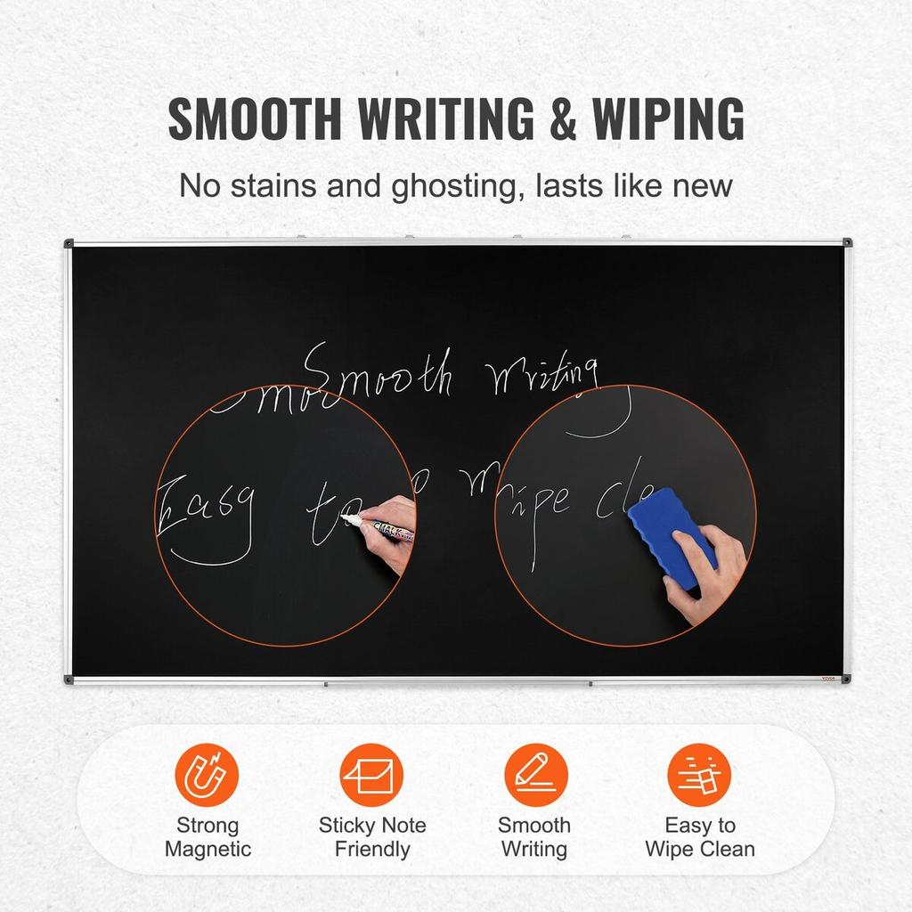 Black Board, 70 x 40 inch Large Chalkboard with Aluminum Frame, Black Boards Dry Erase Includes 1 Magnetic Erase & 3 Dry Erase Markers, Black Surface,