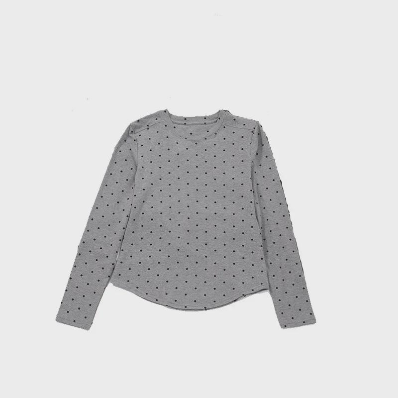 Polka Dot Long-Sleeve Round-Neck Women's Slim Fit Casual Top for Autumn/Winter.