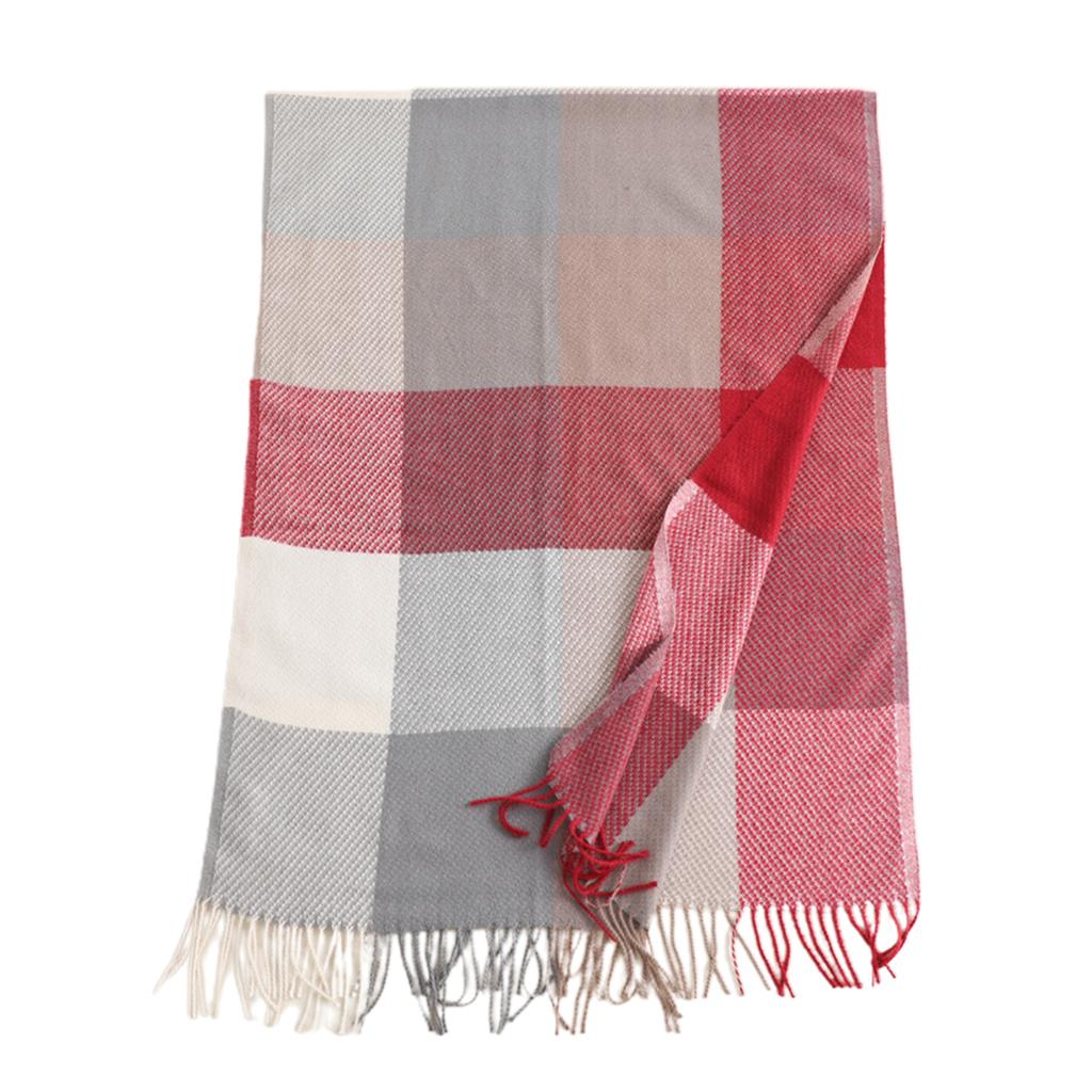 Colorblocking Fringe Soft Scarf Casual Polyester Faux Cashmeres Hundred Tassel Scarf Winter Warm Plaid Scarf Multiple Uses Shawl