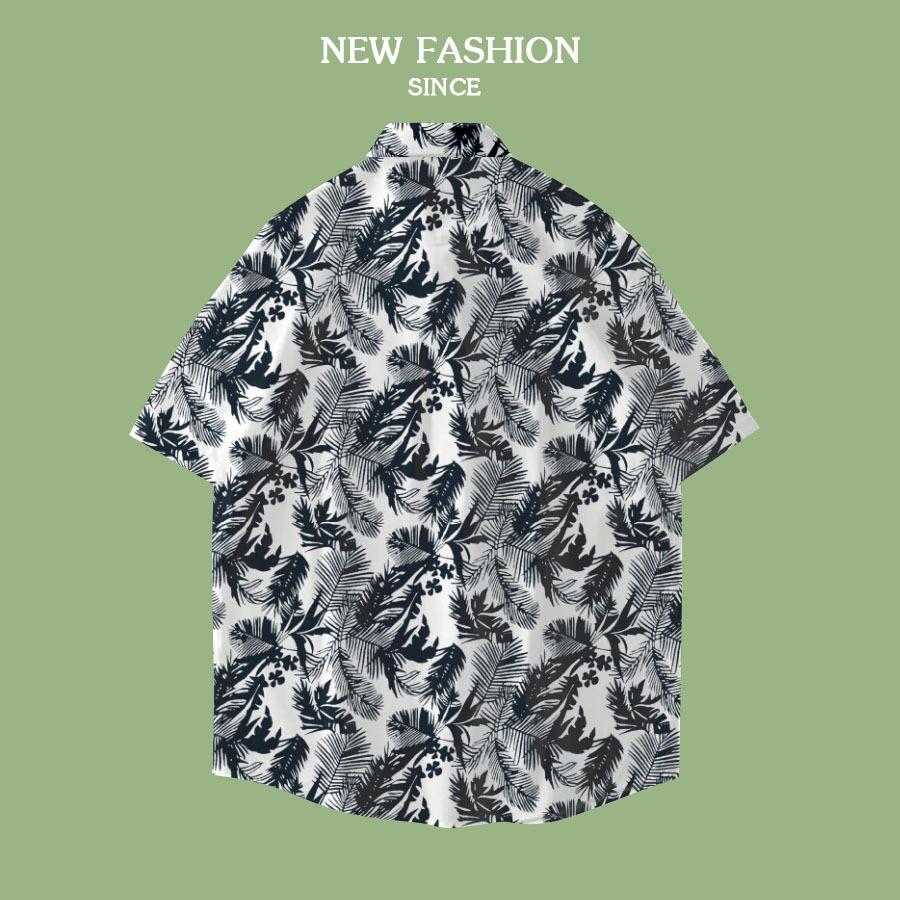 Flower Shirt Men'S Beach Retro Casual Hawaiian American Trend Brand Short Sleeve Men'S Hong Kong Style Shirt Men'S