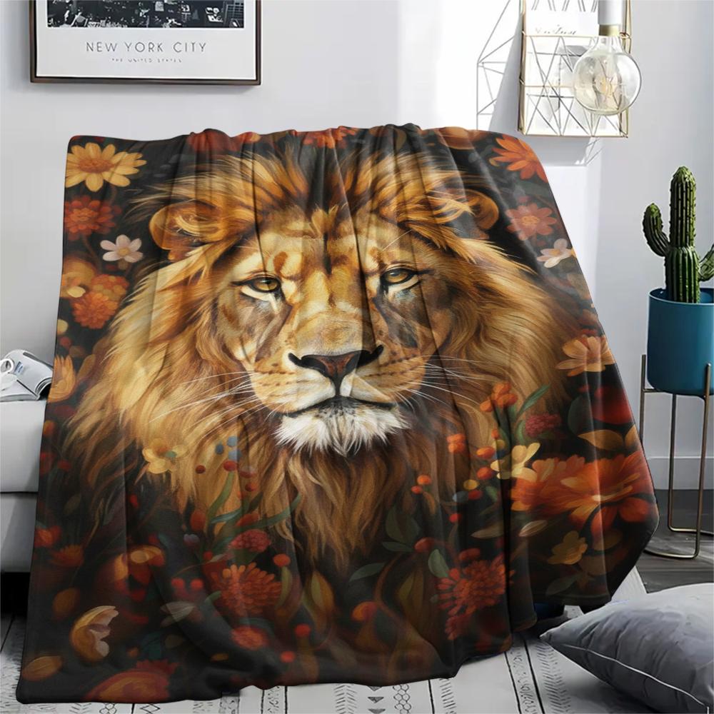 1Pc Classical Beasts Print Flannel Blanket, High quality Comfortable for All Seasons, Home Decor, Warmth and Comfort, Perfect for Christmas Gifts 21