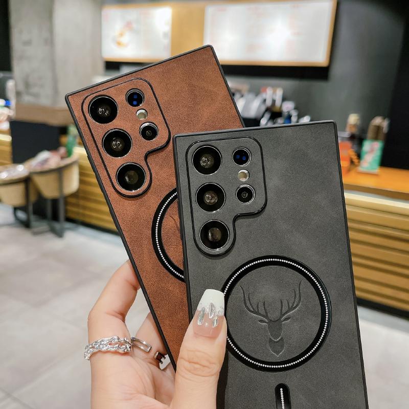 Luxury Leather Magsafe Magnetic Wireless Charging Phone Case For Samsung S24 Ultra S23 S22 S21 S25 Note 20 Ultra Plus Back Cover