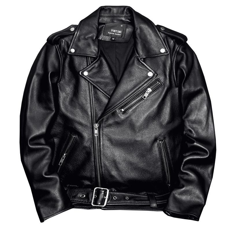 Mens Genuine Leather Jacket Slim Fit Short Biker Coat Top Grain Cowhide