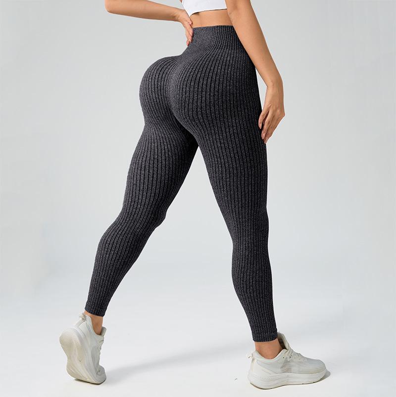 Europeiska & Amerikanska Högmidjade Randiga Yoga Byxor med Magekontroll - Dam Fitness & Löpning Leggings