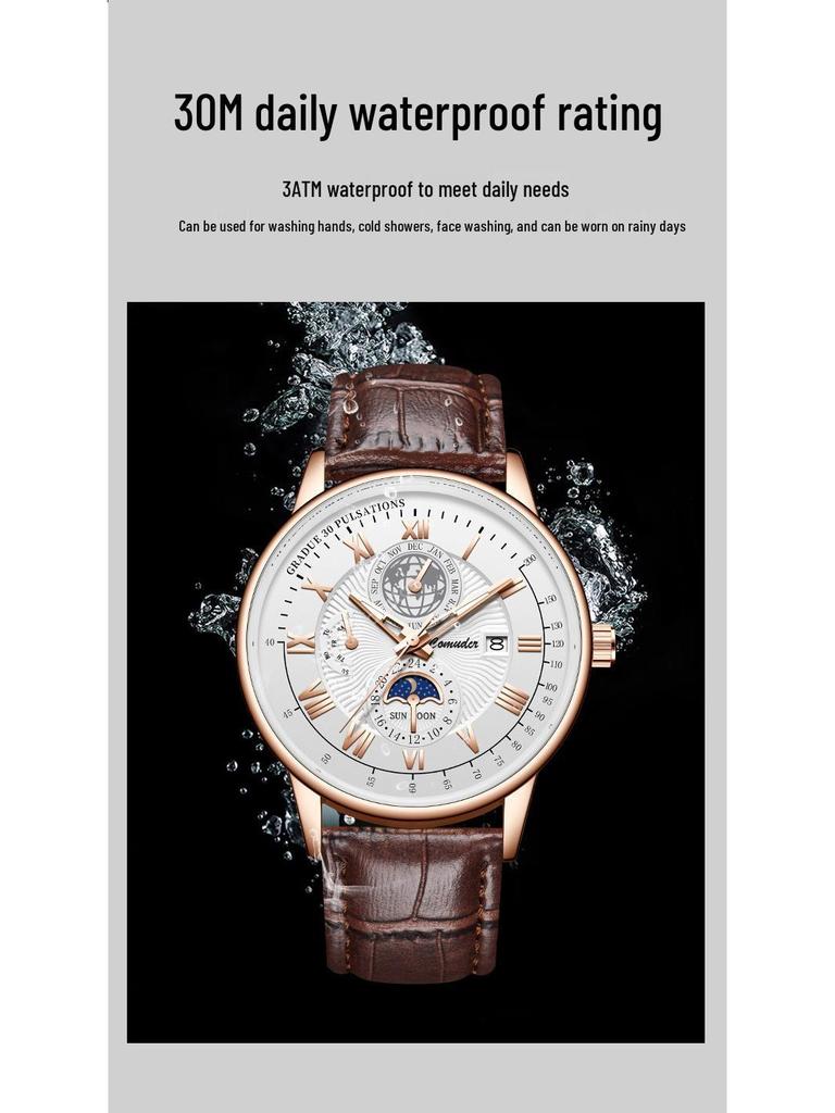 Men's Genuine Leather Waterproof Swiss Quartz Watch