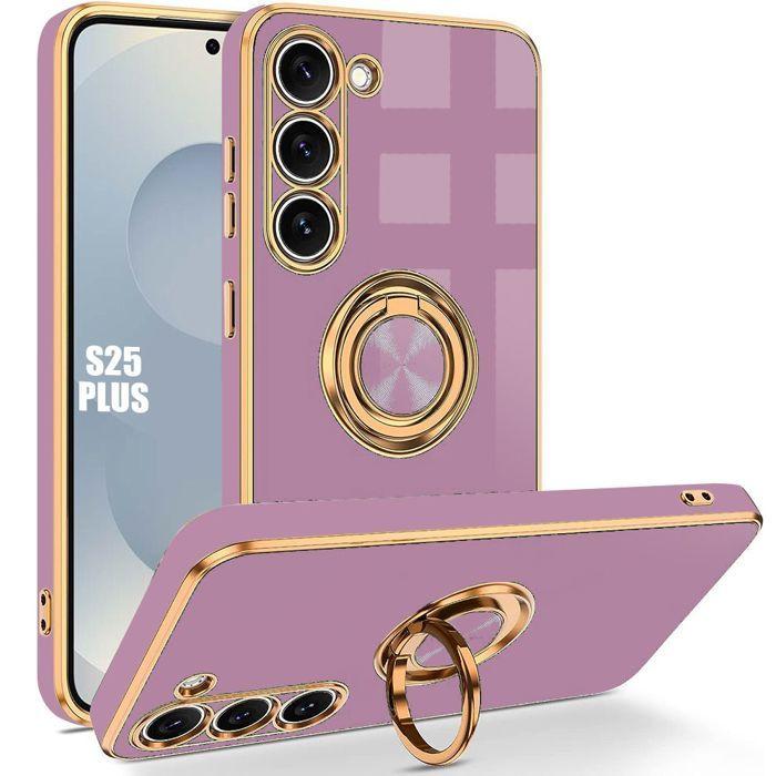 Coque pour Samsung Galaxy S25 Plus (S25+) Silicone avec Anneau Rotatif -Violet