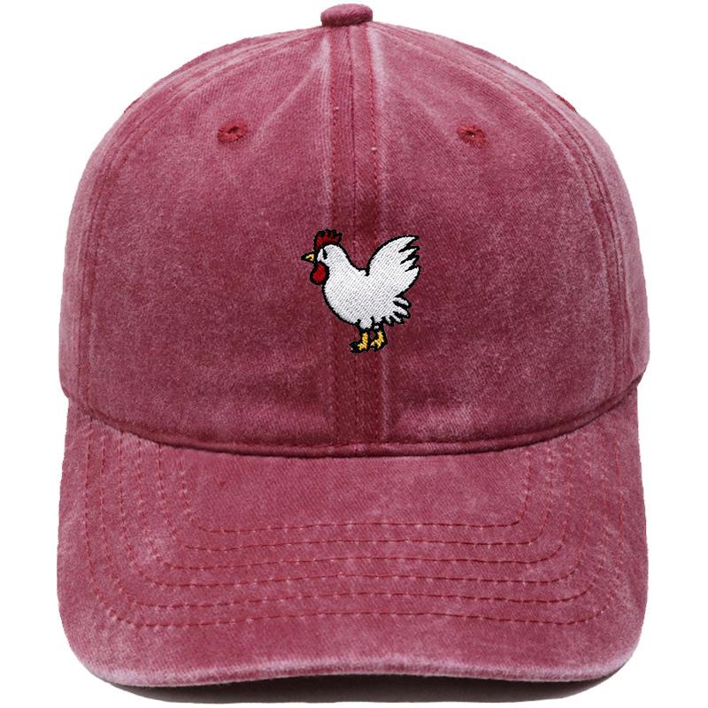 Fun Cock Embroidered Baseball Cap Animal Washed Vintage Daddy Hat Men's and Women's Casual Outdoor Sun Hat
