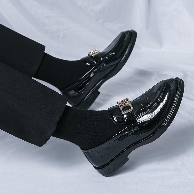 Men's Business Shoes Patent Leather Stone Pattern Mens Dress Loafers Slip-On Round Toe Wedding Party Shoes Size 38-45 Men Flats