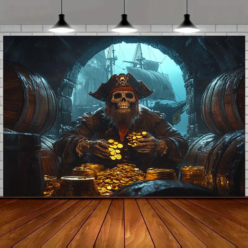 1 Piece of "Pirate Treasure Night Theme Background Cloth" To Create an Exciting Halloween Party! Party Banner