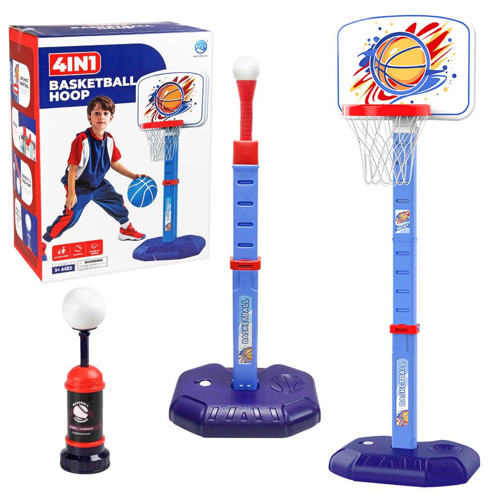 4 In 1 Kids Basketball Hoop And T Ball Set, Baseball Tee With Automatic Pitching Machine, Indoor Outdoor Sport Toys Gifts For Boys Girls Age 3-8