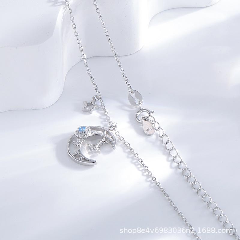 Exquisite Zircon Moon Necklace: s925 Sterling Silver & Diamond-Inlaid Design for Women's Luxury Fashion