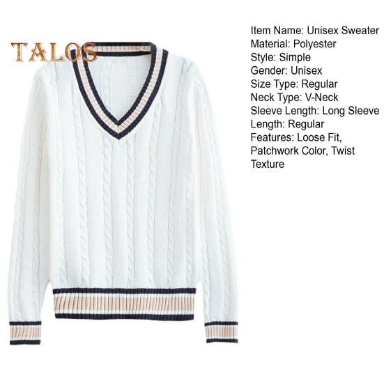 Maglione unisex scollo a V manica lunga coppie uniformi scolastiche vestibilità ampia design color-blocking trama intrecciata stile preppy maglie a maglia