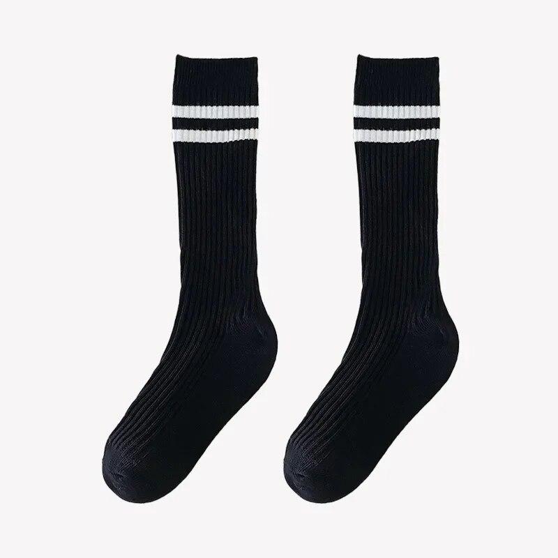 1 Pair Fashion School Sock for Kids Boy Girl Simplicity Solid Color Striped Calf Sock for ChildrenSpring Autumn Soft Cotton Sock
