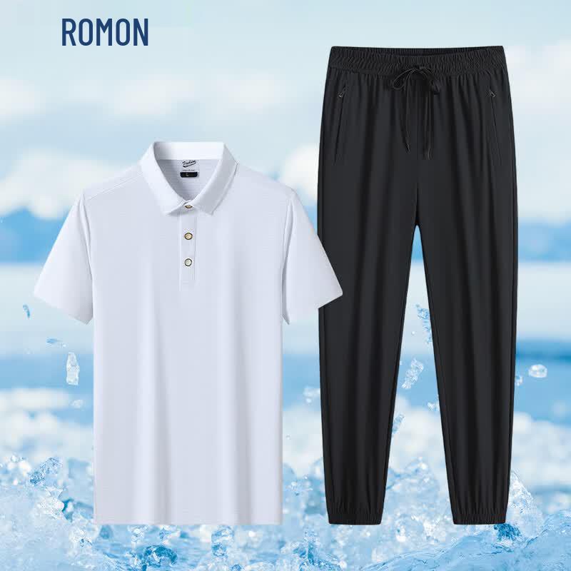 ROMON Men s Casual Cool-Touch Polo & Shorts Set 4XL