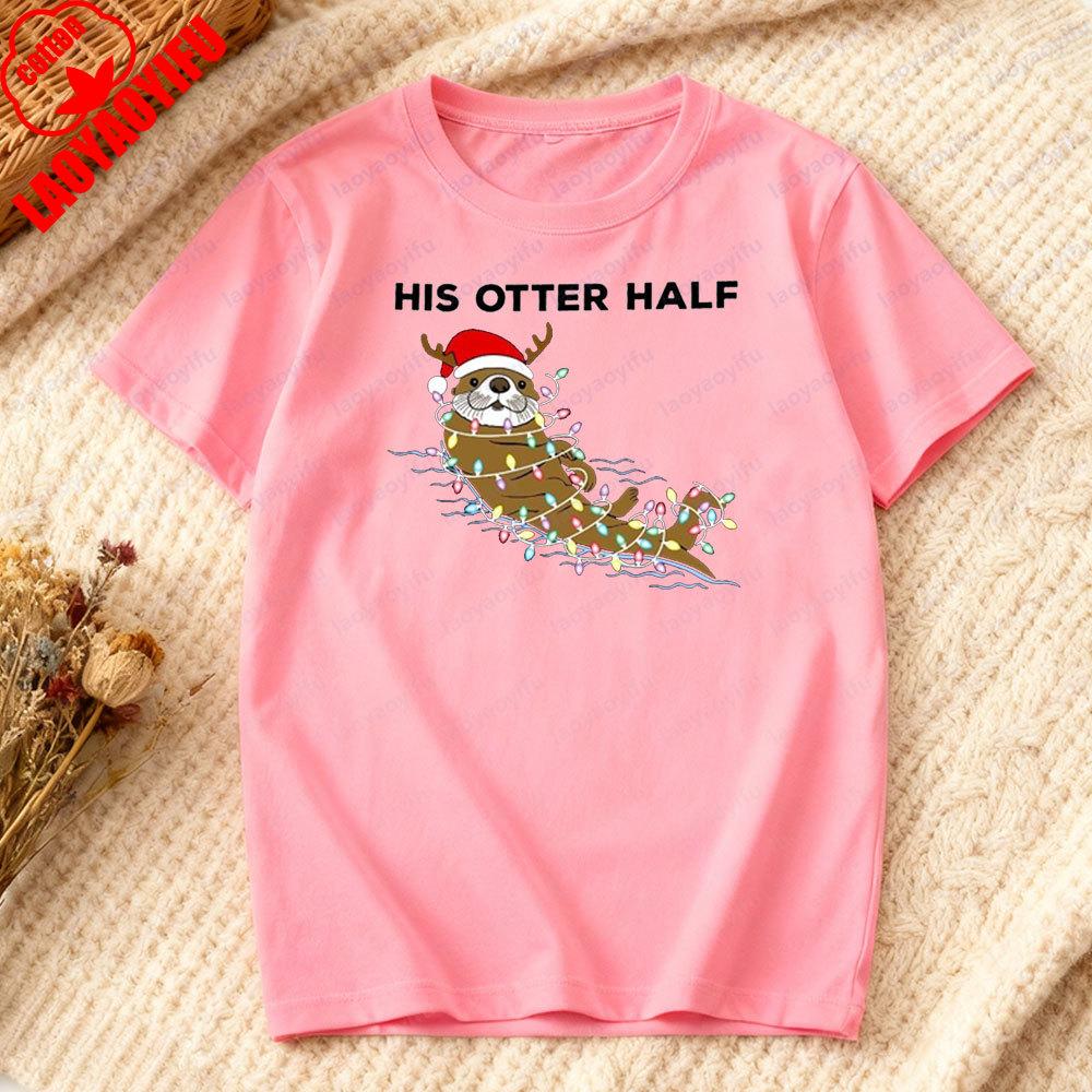 Funny Otter Half Christmas Couple Shirt Matching Pun Xmas Sweatshirt Unisex Women Casual Daily Life Festival Costumes Cotton Tshirt