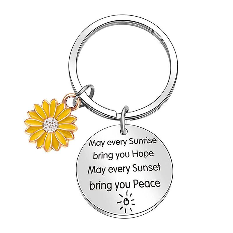 Sunflower Pendant Metal Stainless Steel Keychain For Parents Teachers Handmade Jewelry Gift Key Decoration