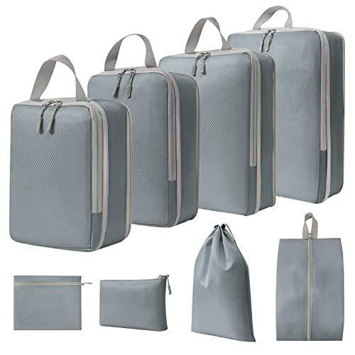 Travel Compression Packing Cubes 8 Set Large Capacity Clothes Organizer Bags Portable Luggage Storage Bags