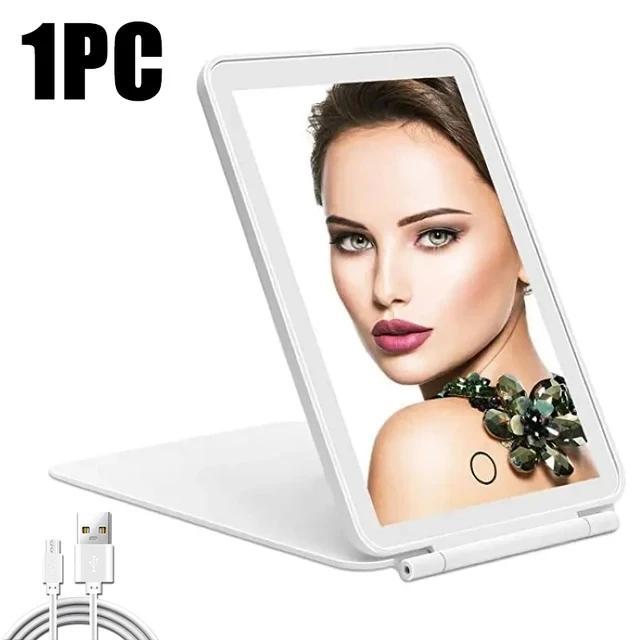 

Portable Foldable Travel Makeup Mirror Led Light with Touch Screen Dimming Pink White USB Rechargeable Bedroom Vanity Mirrors