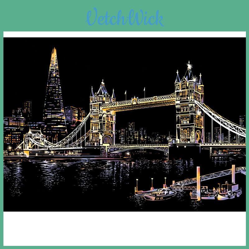 Tablero de Papel para Pintar Paisaje Nocturno con Arte Mágico Rasca Premium Para Actividades Educativas Atractivas