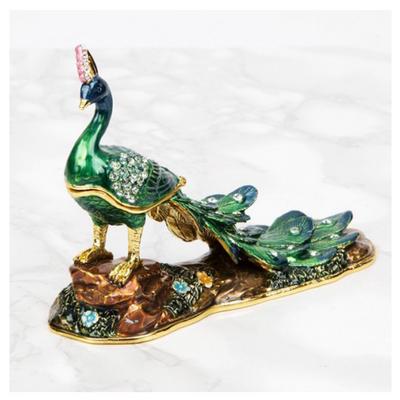 [Q5532] - Green 'Majestic Peacock' Jewelry Box - 12. 5x8. 5x4cm