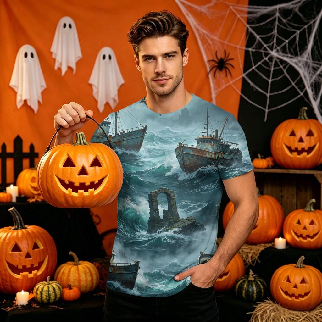 Men's Halloween Graphic T-Shirt Neck Short Sleeve for Costume Party