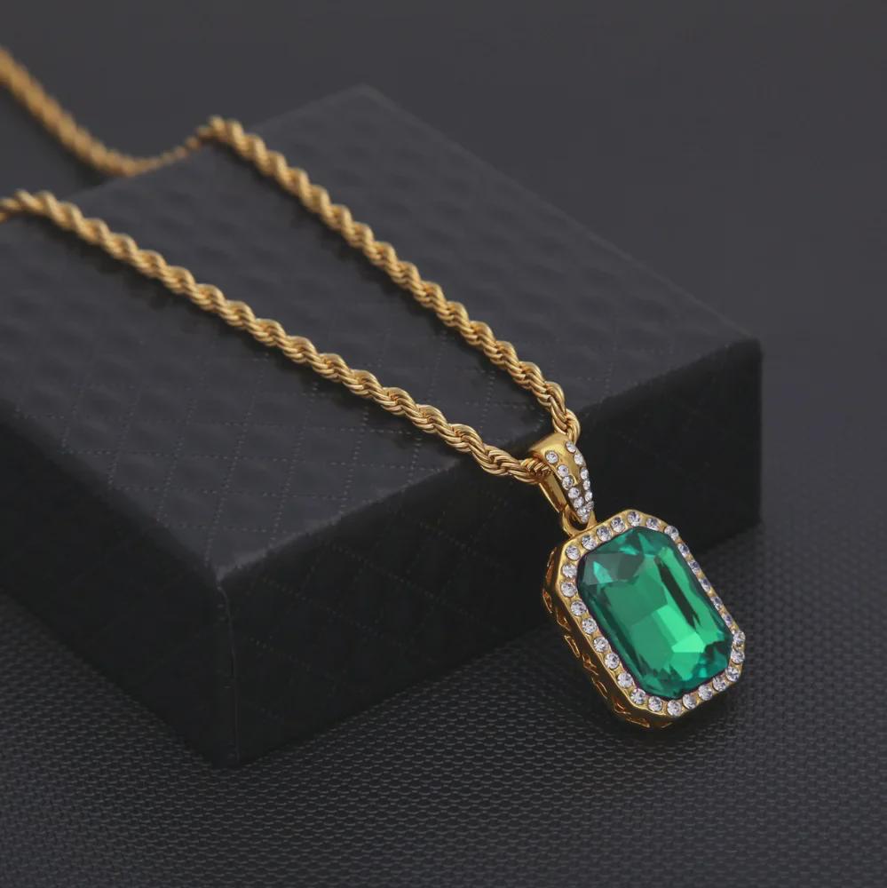 Men's Hip-Hop Diamond Gemstone Pendant Necklace - Trendy, Versatile Alloy Jewelry