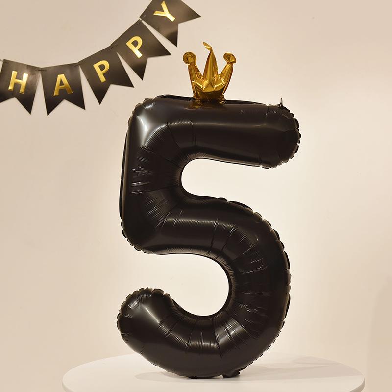 40” Black Crown Birthday Number Balloons - First Birthday Party Photo Props & Decoration