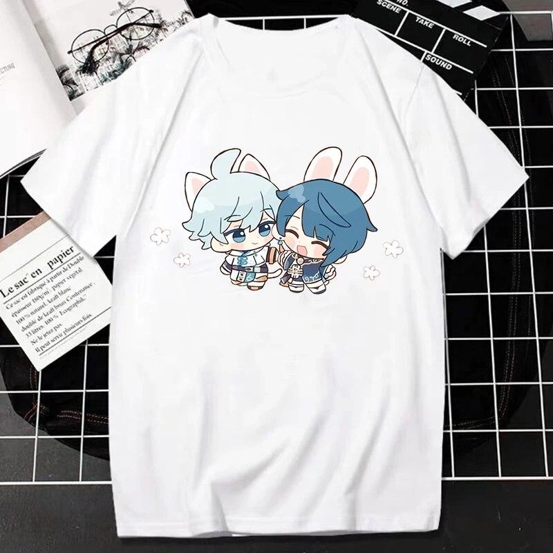 Nuovo Gioco Genshin Impact T-Shirt Donna Unisex Kawaii Top Classici Giochi Personaggio Stampa Grafica Top Harajuku Cartone Animato Streetwear Maglietta