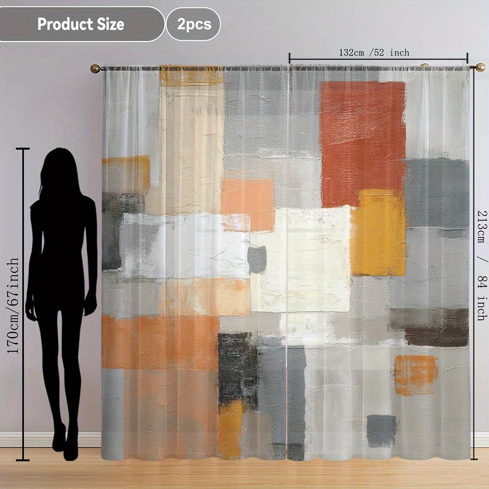 Abstract Textured Sheer Curtains Set of 2 – Warm Neutral Palette, Rod Pocket Semi-Sheer Drapes for Modern Interiors