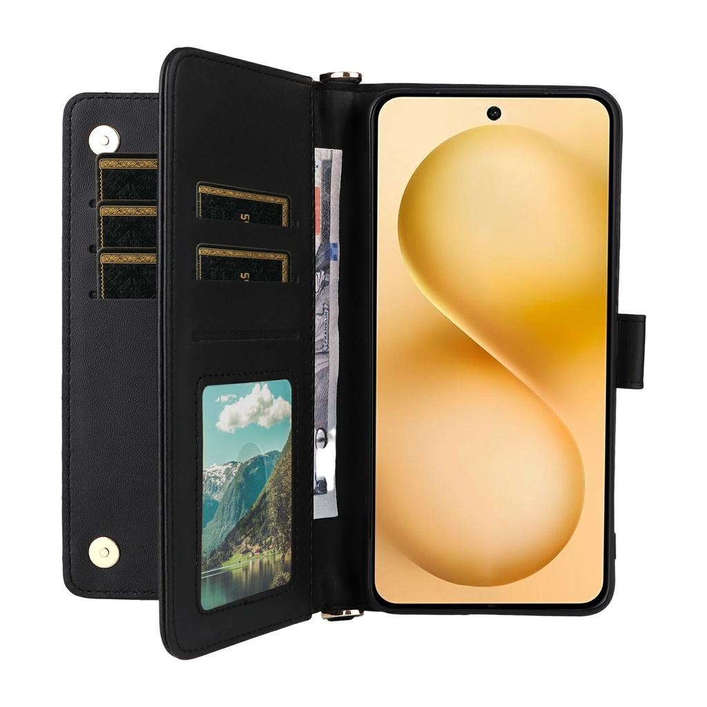 For vivo V60 5G Case with Shoulder/Wrist Strap Leather Phone Cover Stand Wallet