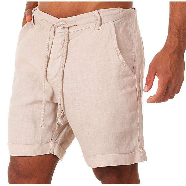 

Men s Cotton Linen Shorts Pants Male Summer Breathable Solid Color Linen Trousers Fitness Streetwear S-4XL L бежевый