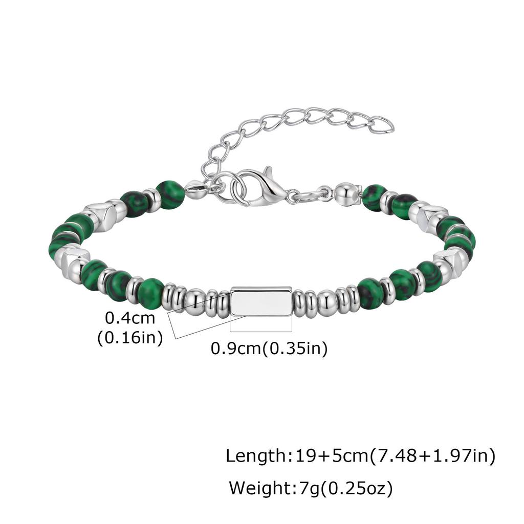 Crystal Wheel Beaded Bracelet for Men Boys,Stainless Steel Tube Natural Stone Wristband,Stylish Bohemian Jewelry Gift