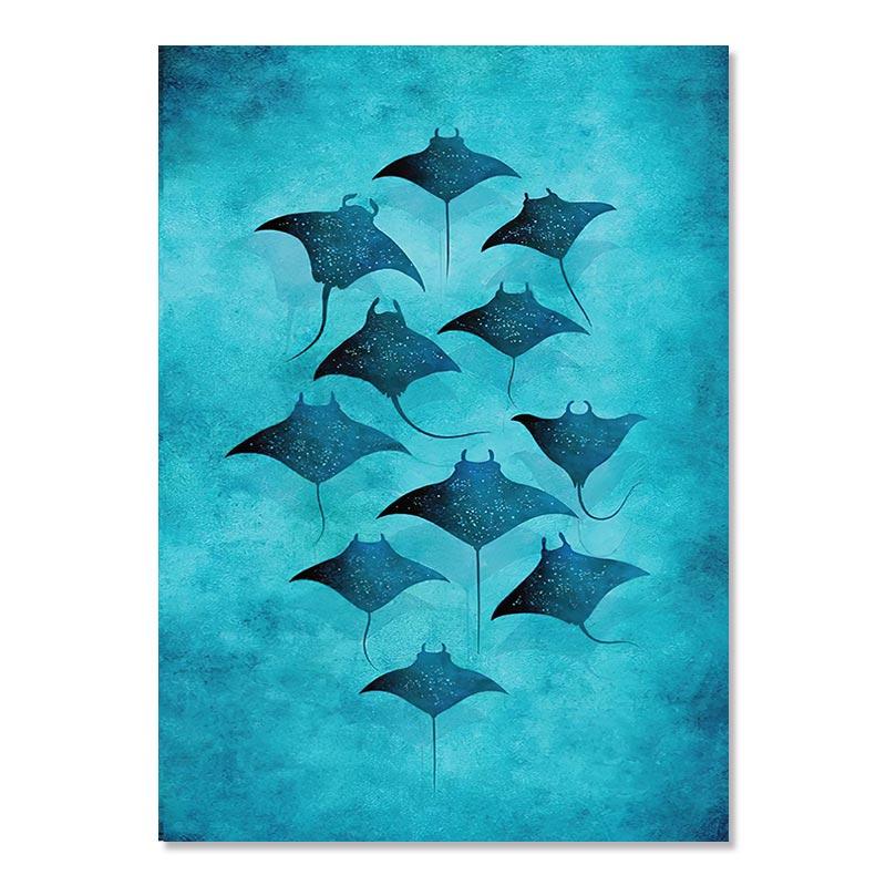 

Синий Морской Постер Холст Картина Китовая Акула Манты Серфинг Море Настенное Искусство Картинка Для Гостиной Интерьерная Живопись Декор 21x30cm No Frame