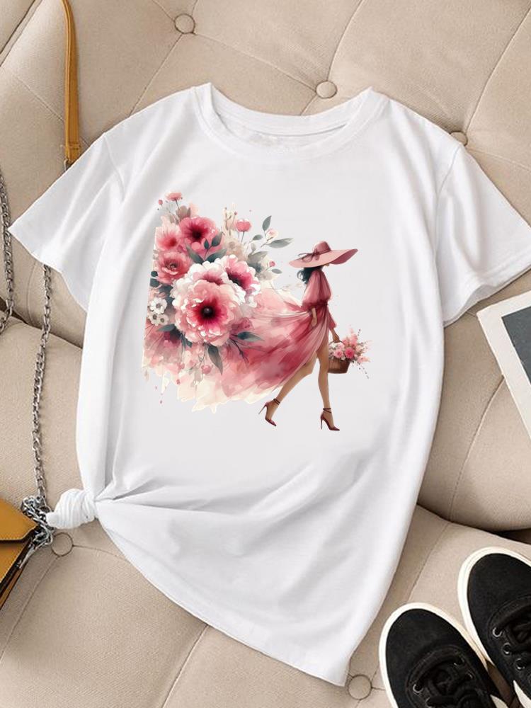 (Asian Size) trend flower lovely Clothing Women Fashion Tee Top Female T Shirt Woman Print Short Sleeve Graphic T-shirts