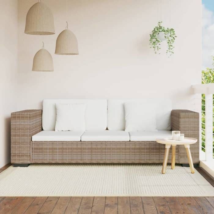 Sofa - vidaXL - 3-seater - Genuine Rattan - Removable Cushions - Contemporary Style