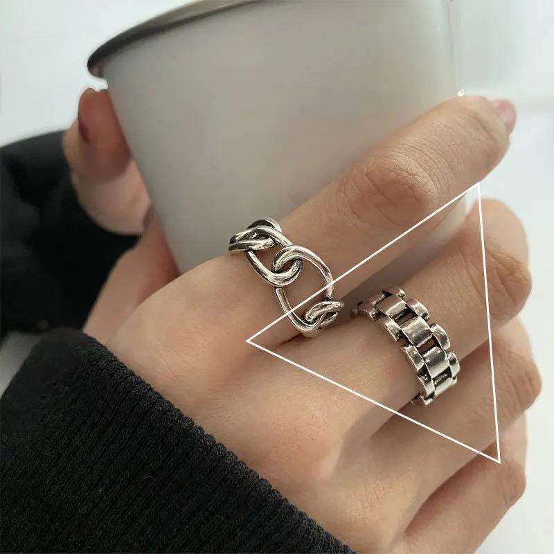Sam Panda 925 Silver Rings For Women Men Fine Jewelry Finger Adjustable Open Vintage Chain Ring For Party Birthday Gift