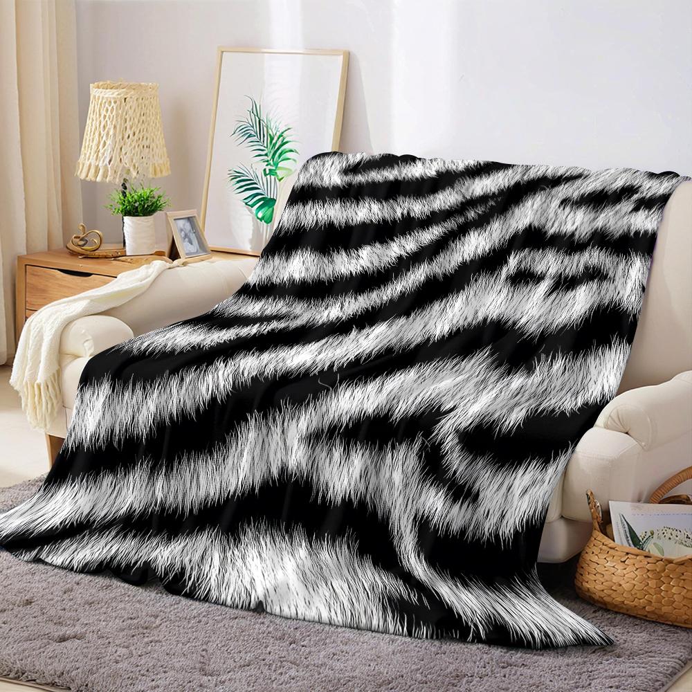 Furry Zebra Print Flannel Blanket Warm Soft Halloween Christmas Couch Warm Cozy Decorative Decor Gift For All Season