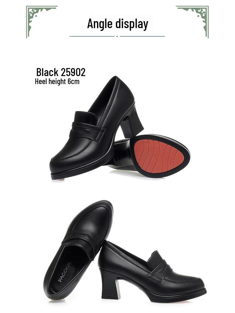 2024 Spring Women's Chunky Heel Platform Pointed Toe Leather Shoes